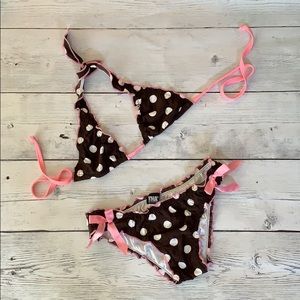 brown and pink polka dot bikini - brand is TNA
